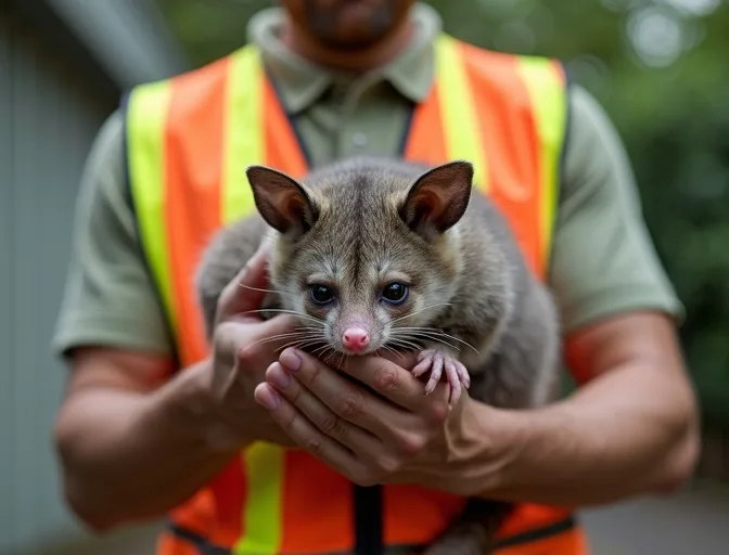 Animal handler safely recovering a deceased possum in Regent